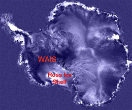 Az olvadásnak indult jégmezõ Nyugat-Antarktiszon (WAIS), alatta a Ross jégmezõ