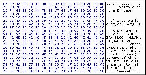 A Brain virus képe ASCII-ban