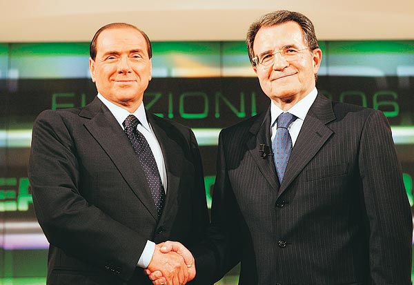 Berlusconi és Prodi még a vita elõtt 