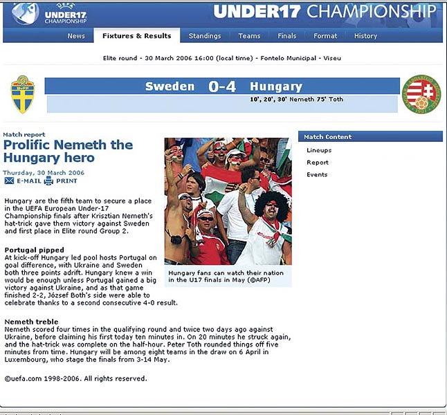 Ritkaság: magyar diadal az Európai Labdarúgó Szövetség honlapján