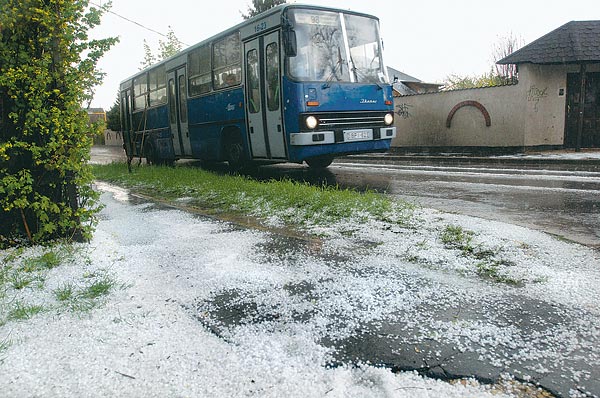 Jégverés    Jégesõvel kísért felhõszakadás zúdult tegnap a fõvárosra. A XVII. kerületi Ferihegyi út egy részét elborította a jég  