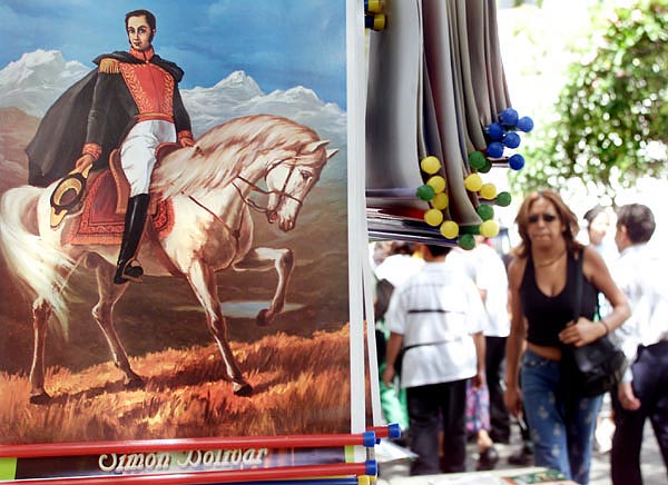 Simón Bolívar, Latin-Amerika XIX. századi hõse poszteren - megvásárolható Caracas utcáin  