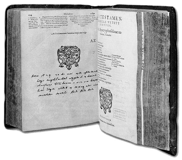 Rákóczi György bibliája. A bejegyzés 1624. május 20-i keltezésû