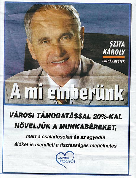 A Kapos Extrában megjelent hirdetés szövege - Szita Károly képével