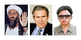 Bin-Laden, Bush, Kim Dzsong-Il