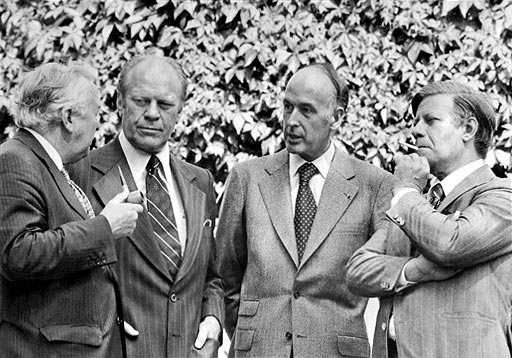 Harold Wilson, Gerald Ford, Valery Giscard d'Estaing és Helmut Schmidt az 1975-ös Helsinki csúcstalálkozón