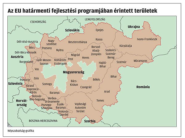 Az EU határmenti fejlesztési programjában érintett területek