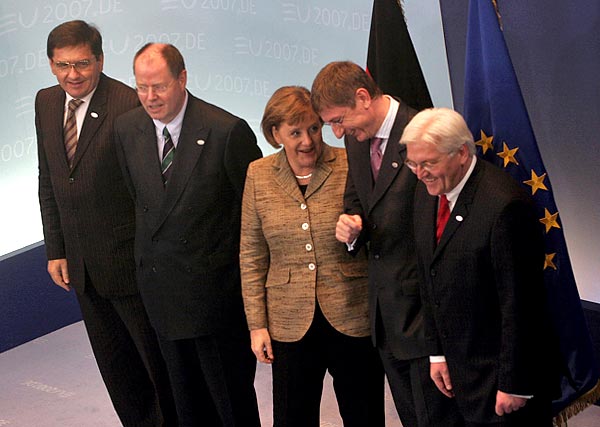 Veres János, Peer Steinbrück német pénzügyminiszter, Angela Merkel, Gyurcsány Ferenc és Frank-Walter Steinmeier