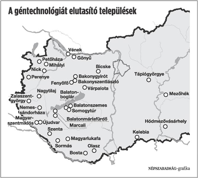 A géntechnológiát elutasító települések, 2005-ben