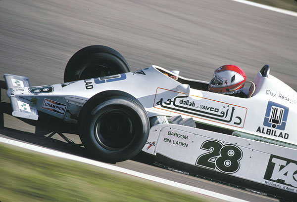 Clay Regazzoni Bin Laden-matricás Williams Fordja a Holland Nagydíjon, 1979-ben