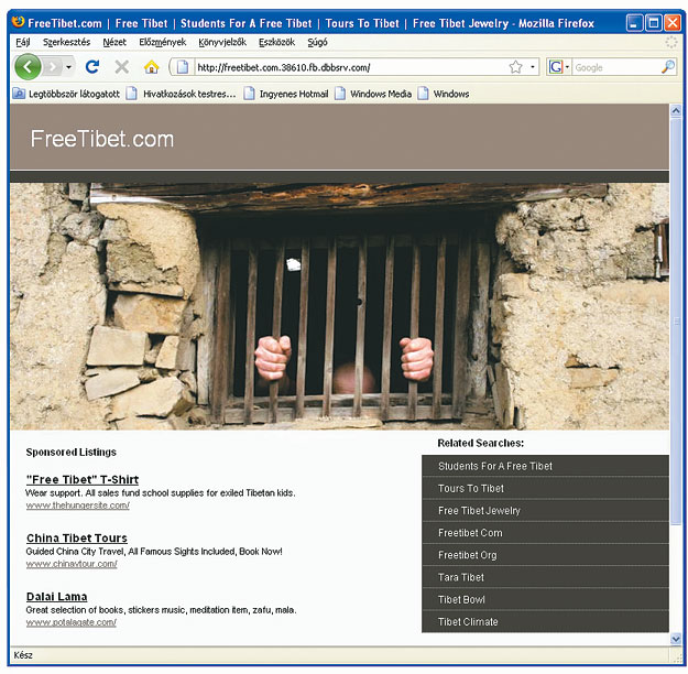 A FreeTibet honlapja. Kínában nem jön be