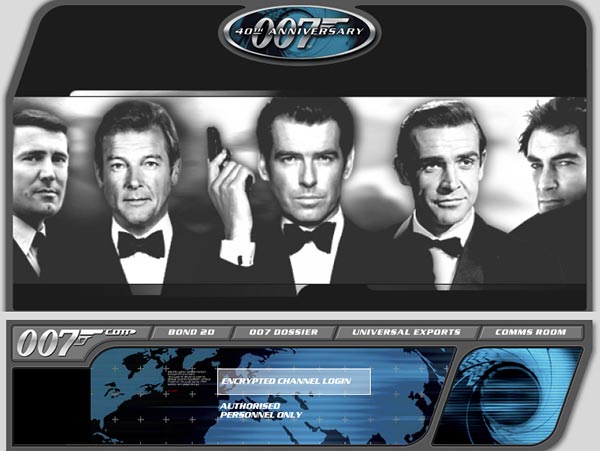 Bondok a hivatalos honlapról: Lazenby, Moore, Brosnan, Connery és Dalton