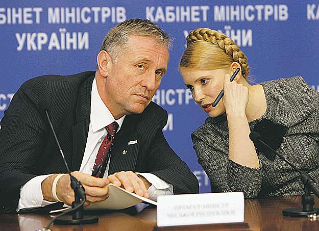Mirek Topolánek cseh és Julia Timosenko ukrán miniszterelnök a vasárnapi gáztárgyalások után