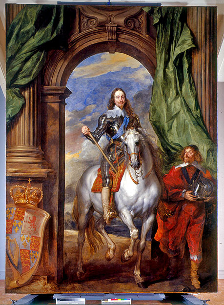 Van Dyck 1633-as képe: I. Károly lóháton M de St Antonie-nal