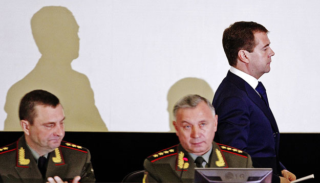 Dimitrij Medvegyev katonai vezetőknek készül beszédet tartani