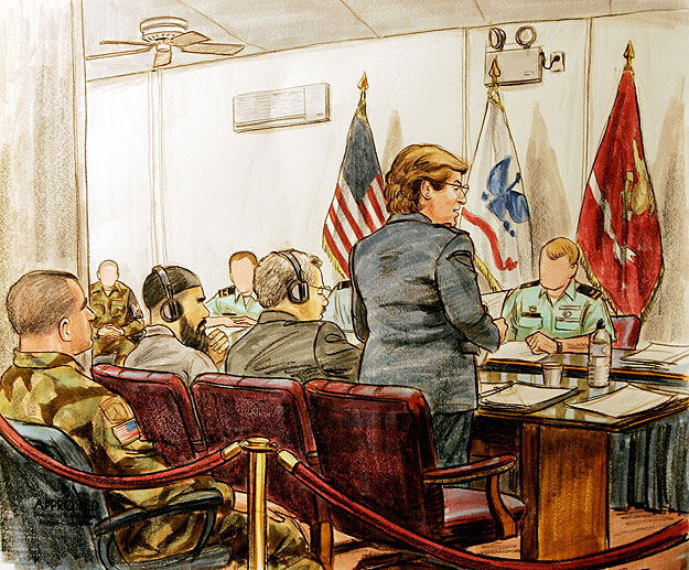 Bírósági rajz egy guantánamói tárgyalásról. Kezdődhet elölről  REUTERS - Art Lien