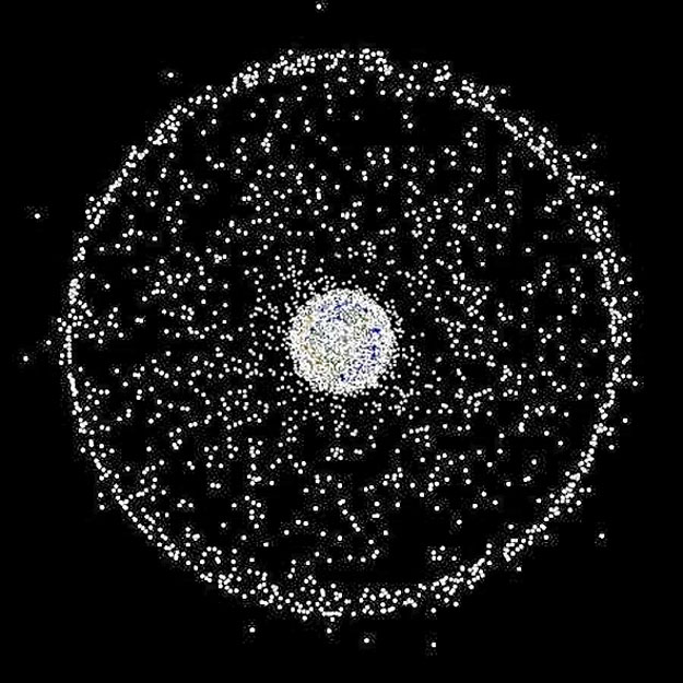 A Föld körüli űrszemét térbeli eloszlása "felülnézetből" - poláris irányból