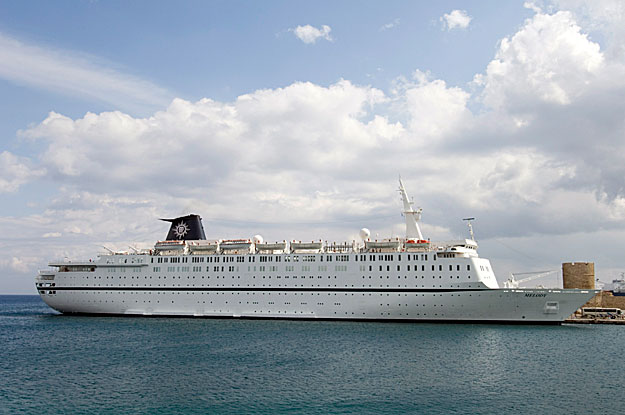 An undated file photo of Italian cruise ship MSC Melody. The cruise ship used guns and a firehose to beat off an attack by pirates off the east African coast, the vessel's captain said April 26, 2009. Commander Ciro Pinto of the MSC Melody, which has