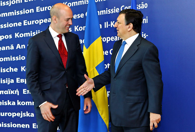 Fredrik Reinfeldt svéd kormányfő (júliustól az EU soros elnöke) és José Manuel Barroso európai bizottsági elnök