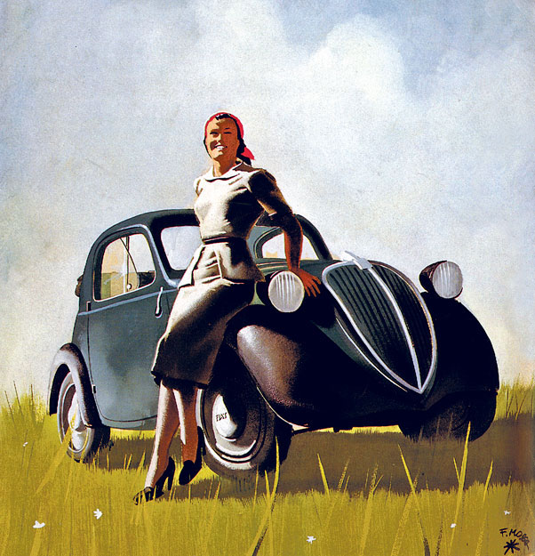 Franco Mosca plakátja: a FIAT Topolinót húsz éven át gyártották