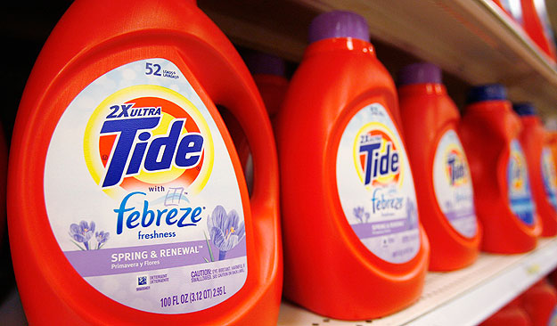 Tide detergent, a Procter & Gamble product, is displayed on a shelf in a store in Alexandria, May 28, 2009. Procter & Gamble forecast fiscal 2010 earnings way below Wall Street estimates, as it invests in international markets and new products, but i