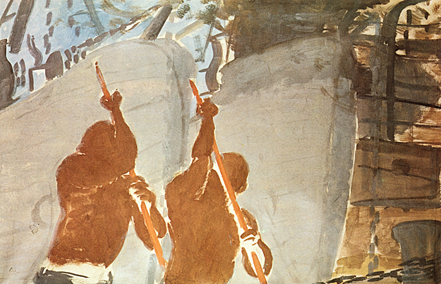 Evezősök, 1933. Papír, tempera, ezüst porfesték, 55,8x80,2 cm