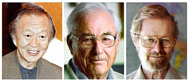 This combination photo shows file portraits of the 2009 Physics Nobel Prize winners during the announcement of the winners at the Royal Academy of Sciences in Stockholm October 6, 2009. (L-R) Charles Kao, a Shanghai-born British-American, Willard S. 