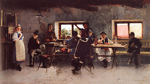 Hollósy Simon: Kocsmában mulatozók. 1888. Vászon, olaj, 80×138 cm
