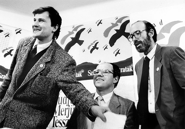 Demszky Gábor, Tölgyessy Péter és Kis János 1990-ben – még együtt az SZDSZ-ben