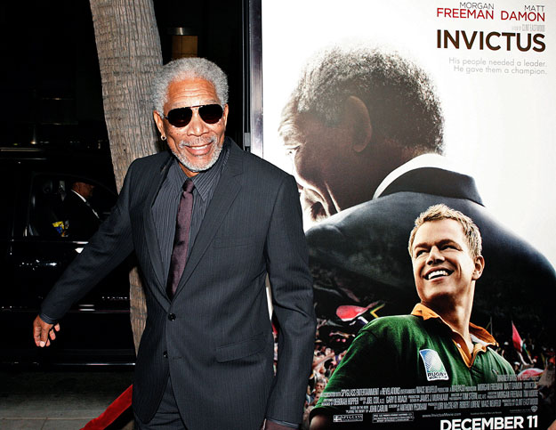 Actor Morgan Freeman poses at the Los Angeles premiere of director Clint Eastwood's film 