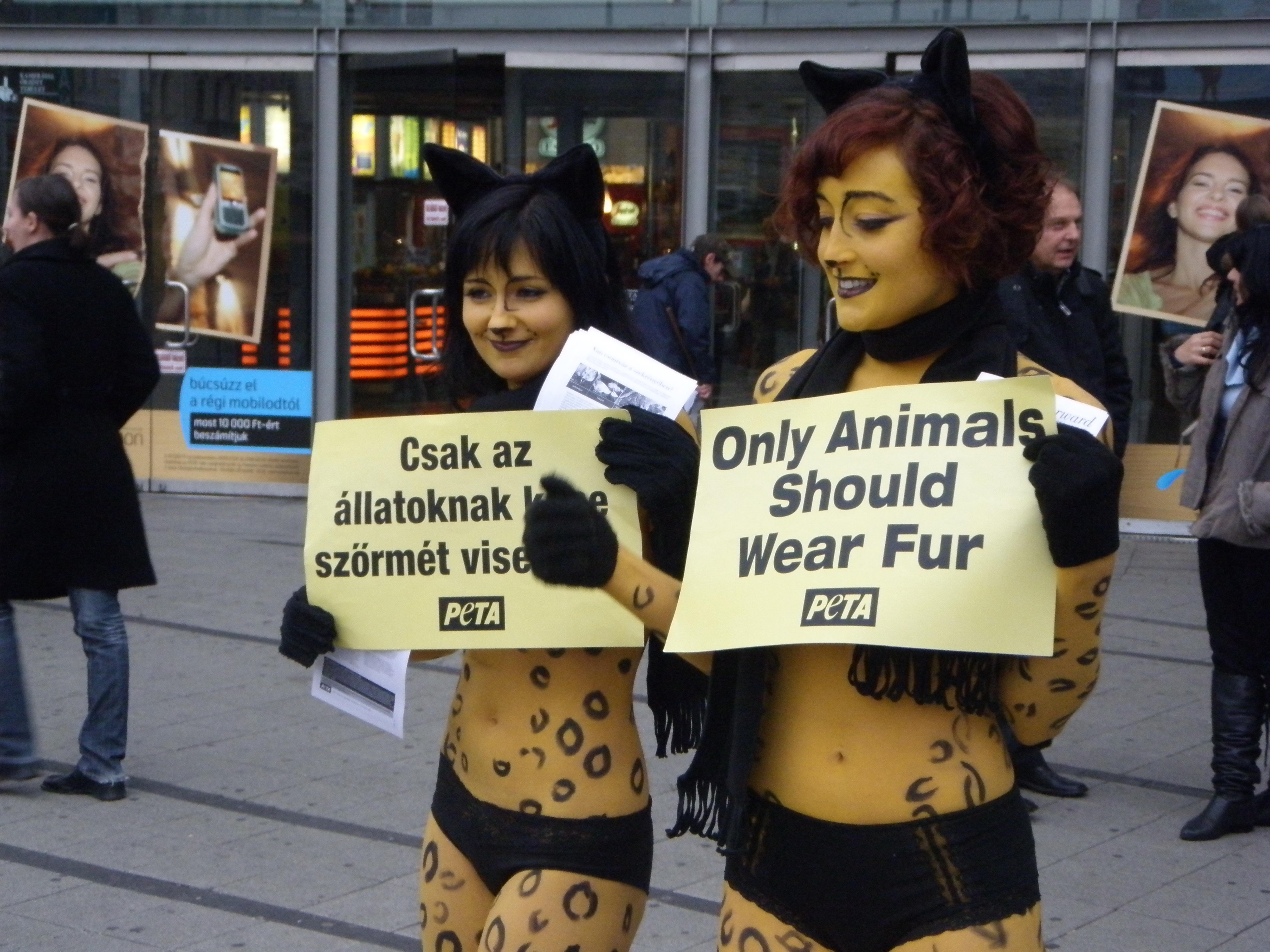 Leopárdnők demonstrálnak a szőrmék viselése ellen
