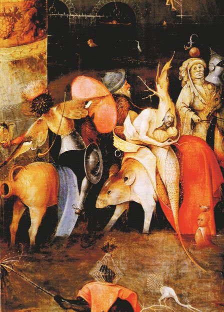 Hieronymus Bosch: Szent Antal megkísértése (részlet) – Az áldozatok kara. Lisszabon, Museu Nacional de Arte Antigua