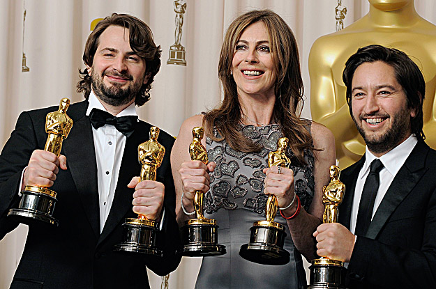 A győztes csapat: Mark Boal forgatókönyvíró, Kathryn Bigelow rendező és Greg Shapiro producer