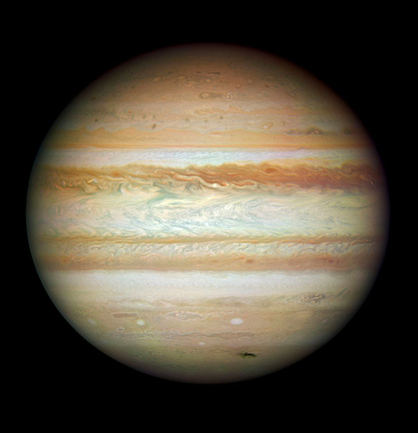 Világűr, 2009. szeptember 9.
A dátum nélküli képen, melyet a NASA 2009. szeptember 9-én tett közzé, a felújított Hubble-űrteleszkóp a Jupiter bolygót mutatja