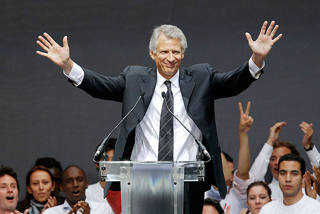 Former French Prime Minister Dominique de Villepin gestures during a rally to launch his political party named 