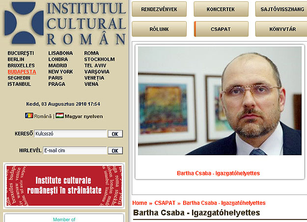 Bartha Csaba a Román Kulturális Intézet honlapján