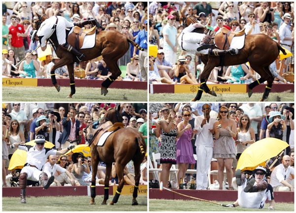 A ló valószínűleg nem iszlamista, de rendesen ledobja Harry herceget egy New York-i lovas póló meccsen
