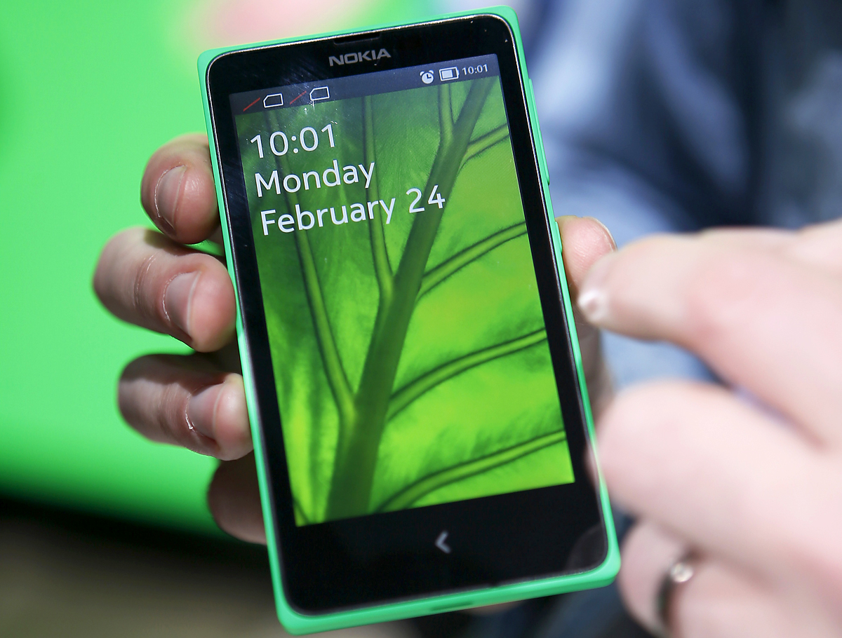 The Nokia X is seen at its unveiling at the Mobile World Congress in Barcelona, February 24, 2014. Nokia, soon to be acquired by Microsoft Corp, is turning to software created by arch-rival Google for a new line of phones it hopes will make it a late